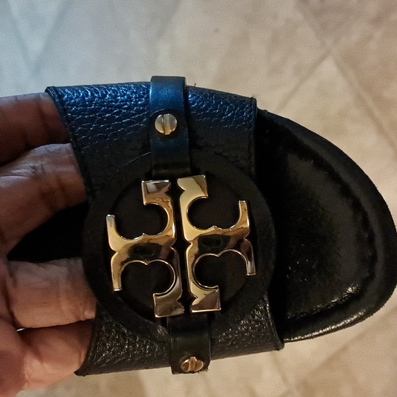 TORY BURCH Patti 3 Wedge Platform Sandal Tumbled Leather Black Luxury Designer - Picture 4 of 8